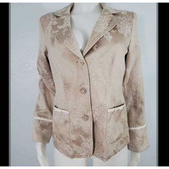 Vintage Susan Graver beige floral blazer womens size 10 - Picture 1 of 7
